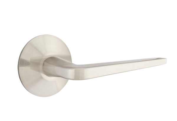Athena Lever with Modern Rosette shown in Satin Nickel