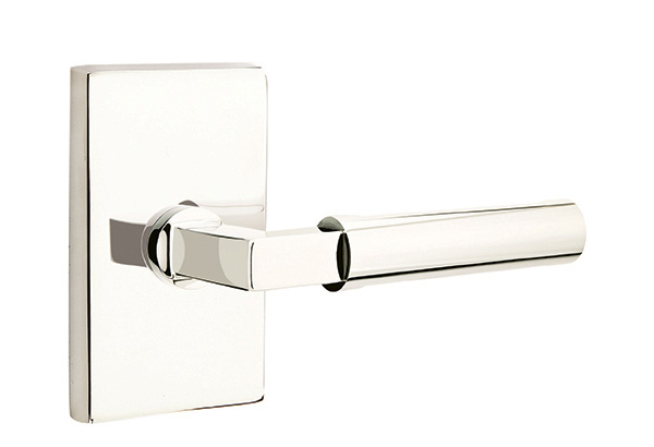Hercules Lever with Modern Rectangular Rosette shown in Polished Nickel